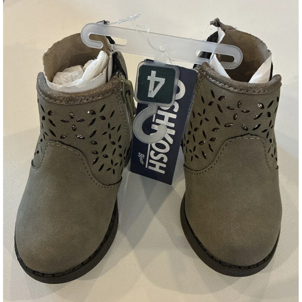 OshKosh B'gosh Estell Toddler Girls Boots Size 4 Taupe Glitter Zip NWT